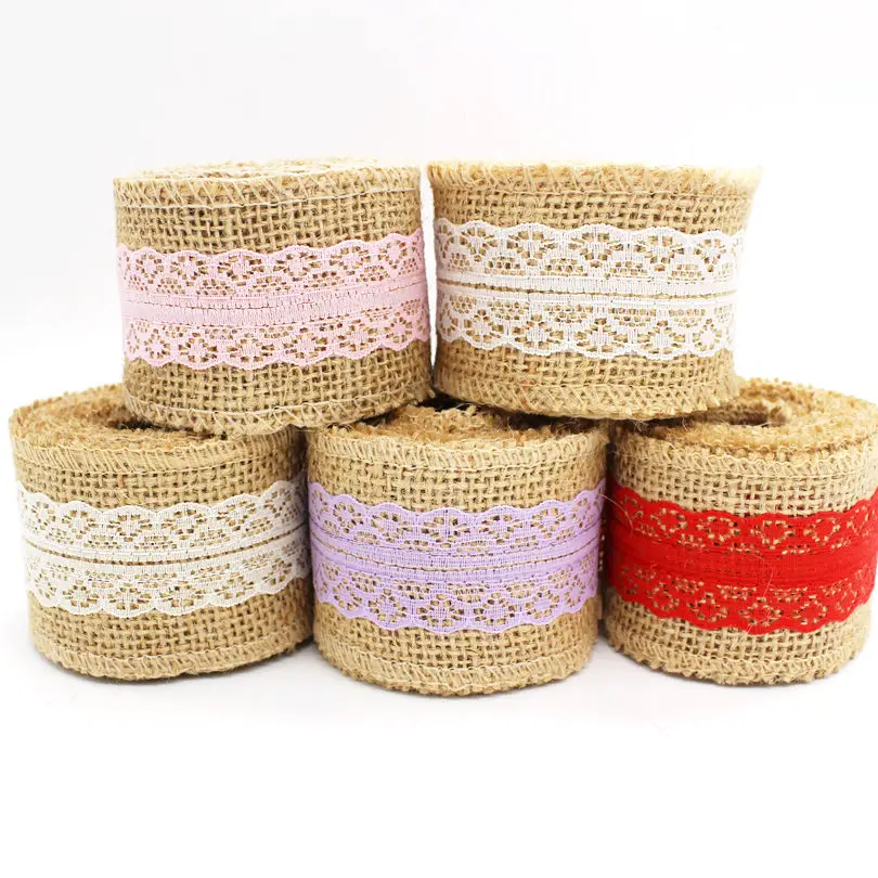 2M Natural Jute Burlap Hessian Ribbon lace Rustic Vintage Wedding decoration Merry Christmas Party decor Supplies gift wrapping