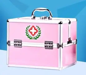 pink Двойная открытая Большая маленькая медицинская коробка из алюминиевого сплава, многослойная аптечка, переносная коробка для хранения лекарств - Цвет: pink
