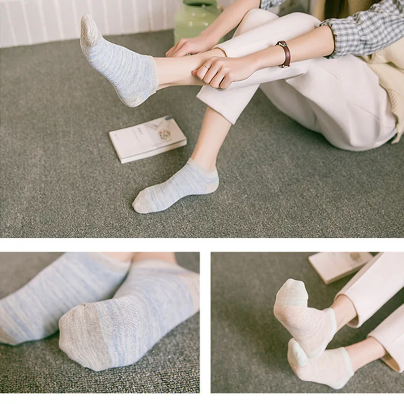 5 пар/лот женские полосатые повседневные однотонные носки-лодочки с рисунком