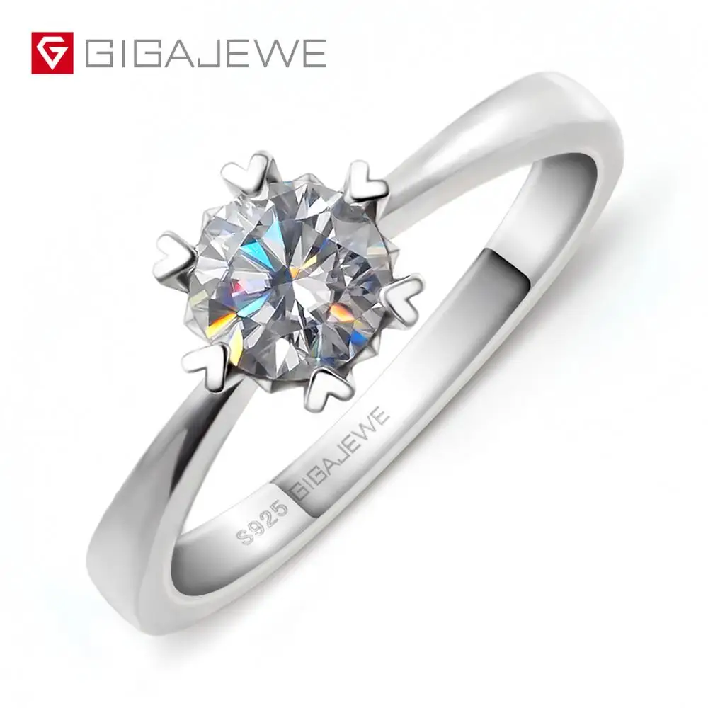 GIGAJEWE Moissanite кольцо 0.8ct 6 мм круглой огранки VVS F цвет Лаборатория алмаз 925 серебряные ювелирные изделия мода символ любви женщина подарок подруге