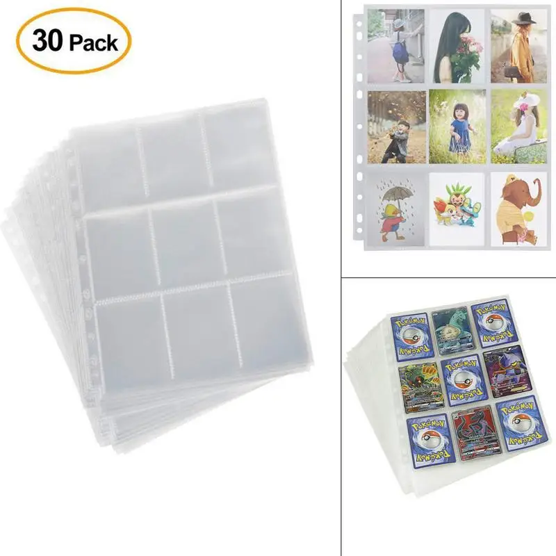 30 pack 30 упаковок/набор, вставка из 9 верхних карманов/страница, прозрачные настольные игровые карты, страница, Защита Торговой карты для волшебных торговых карт, страница - Цвет: 30 pack