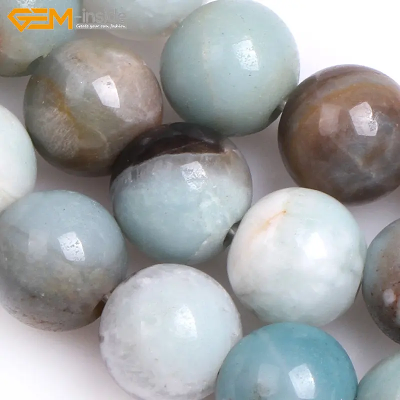 Gem-внутри круглой гладкой смешанные Цвет Амазонит Большой отверстие Камень Бисер для ювелирных изделий Making15inches DIY ювелирные изделия