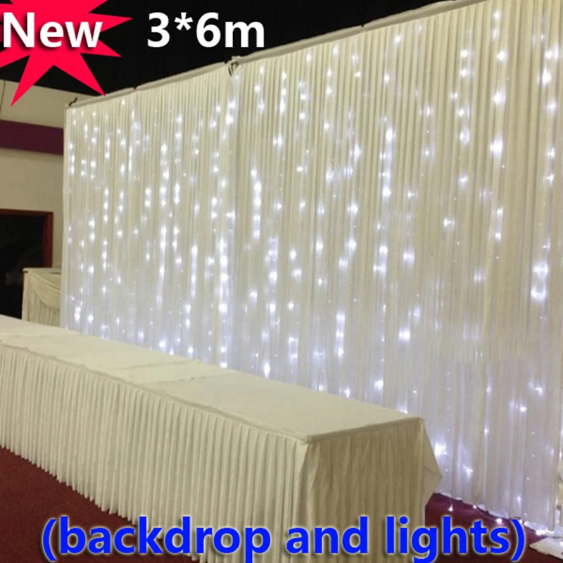 

Free shipping 3*6m White ice Silk Wedding Backdrop Curtain with led lights for wedding decoration backdrop lighted curtain
