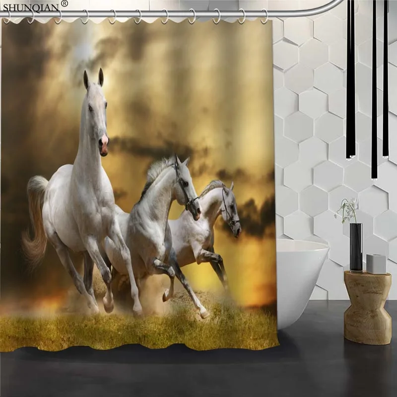 

New Horse Animals Custom Shower Curtain Waterproof Fabric Bath Curtain 180X200cm165X180cm Polyester Fabric Bathroom Curtain