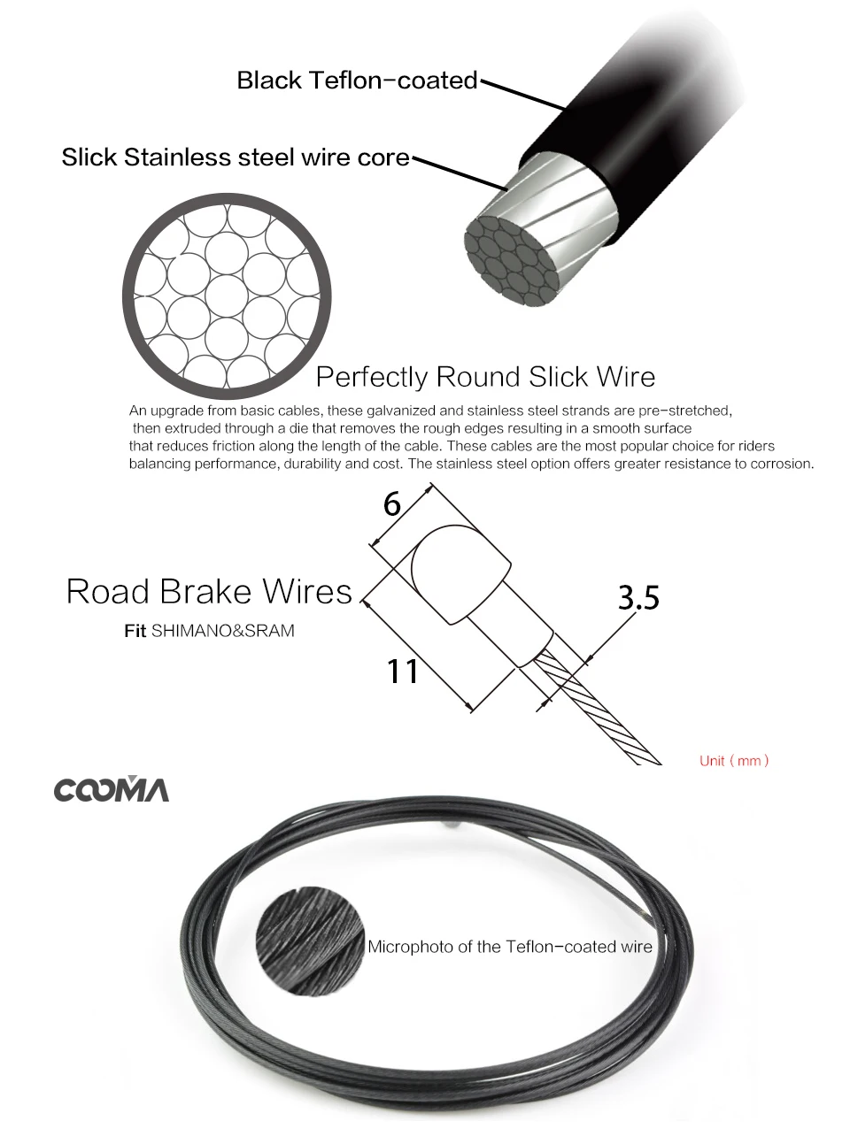Тормозной кабель для дорожного велосипеда с тефлоновым покрытием Тормозные