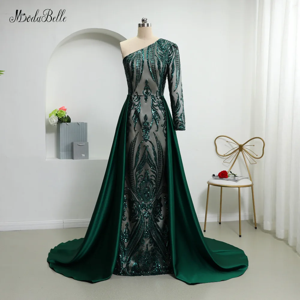 Темно зеленые вечерние платья с блестками modabelle 2019 со съемной юбкой роскошное