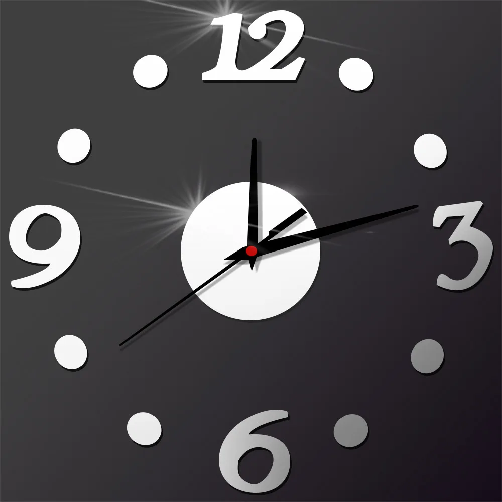 Номера Точки Акриловые DIY кварцевые не тикают Тихая настенные часы самоклеющиеся
