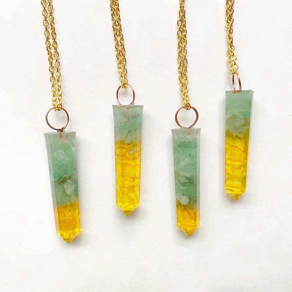 

Bhuann Yellow Quartz Green Aventurine Pendant Necklace Resin Pendant Stone Hexagon Pendant Orgone Energy Jewelry Dropshipping
