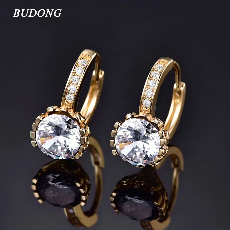 Женские серьги кольца BUDONG золотистого цвета с кубическим цирконием ювелирные