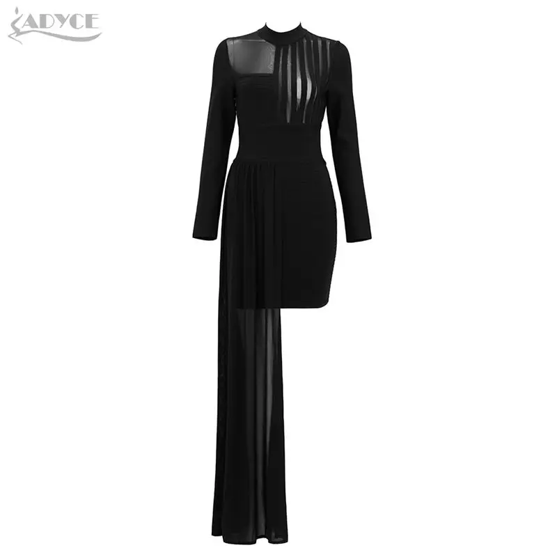 Black Adyce, шикарные летние бандажные платья, модные женские черные платья с длинным рукавом, сетчатые вечерние платья знаменитостей, облегающие платья - Цвет: Black