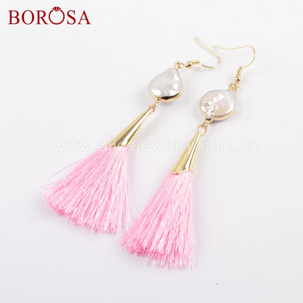 BOROSA 5/10 пар серьги с натуральным жемчугом черными кисточками Висячие Модные