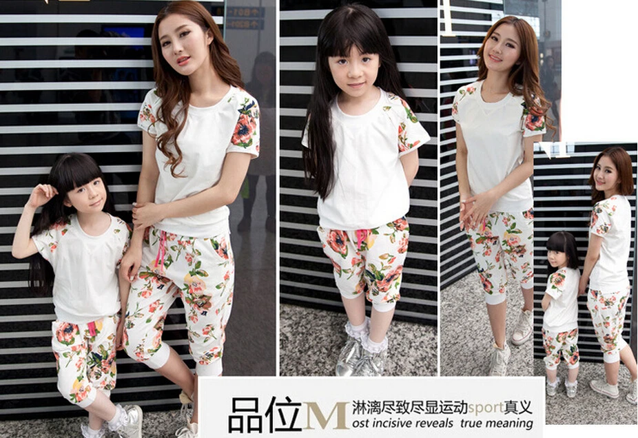 Free shipping Family fashion summer clothes set for mother and daughter princess cotton casual parent-child outfit KL2 | Детская одежда