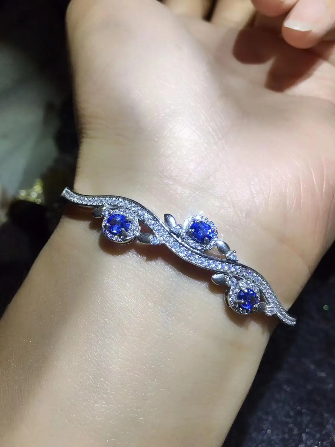 

Женский браслет с голубым сапфиром, ювелирное изделие из настоящего серебра 925 пробы, специальный подарок