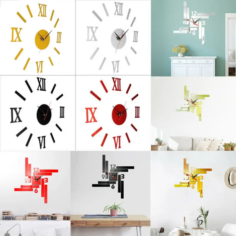 Большие настенные часы 3D современные беззвучные зеркальные квадратные цифровые