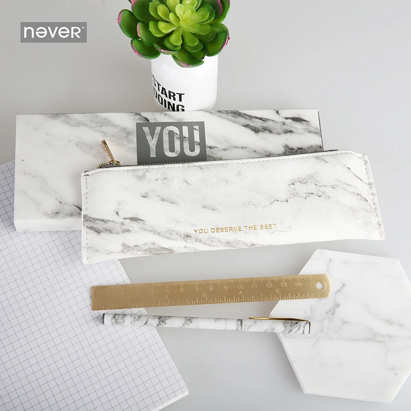 Never marble канцелярские принадлежности, набор металлических магнитных ручек, сумка для карандашей, латунная линейка, Подарочные канцелярские принадлежности для девочек, офисные и школьные принадлежности