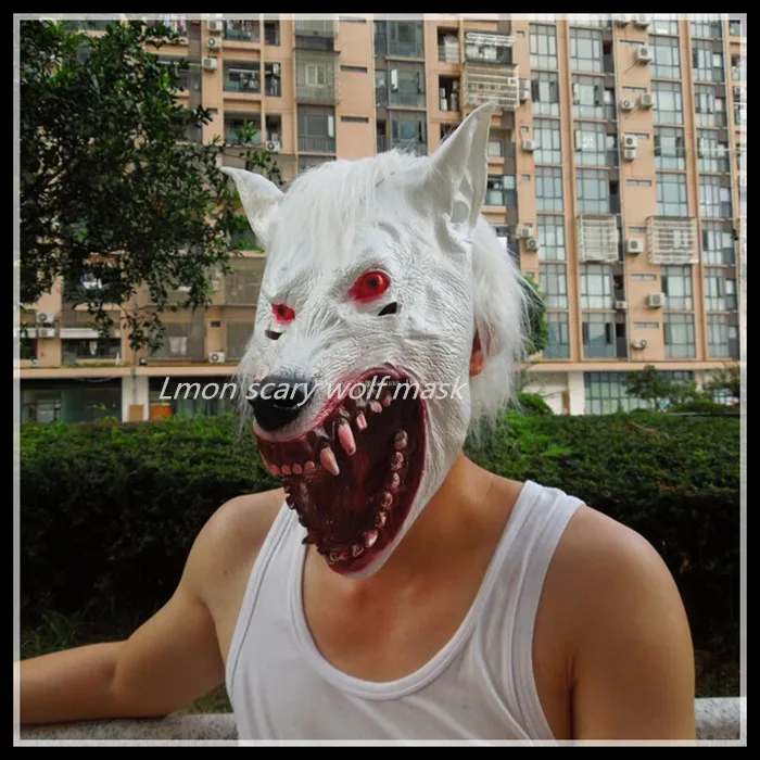 Free shipping New Halloween Scary Horror White Wolf Head Mask Party Animal Red Eye Maw Face | Дом и сад