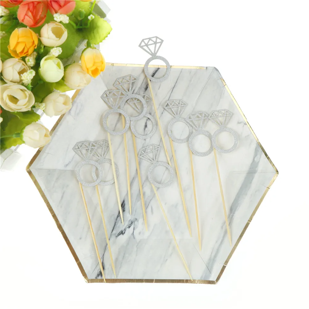 10 шт./пакет свадебный торт фигурки жениха и невесты Серебряный блеск кольцо с