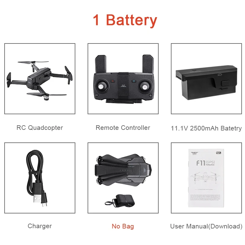 1 battery SJRC F11 PRO gps 5G Wifi 500m FPV с 2K широкоугольной камерой 28 минут время полета бесщеточный складной Радиоуправляемый Дрон Квадрокоптер RTF - Цвет: 1 battery