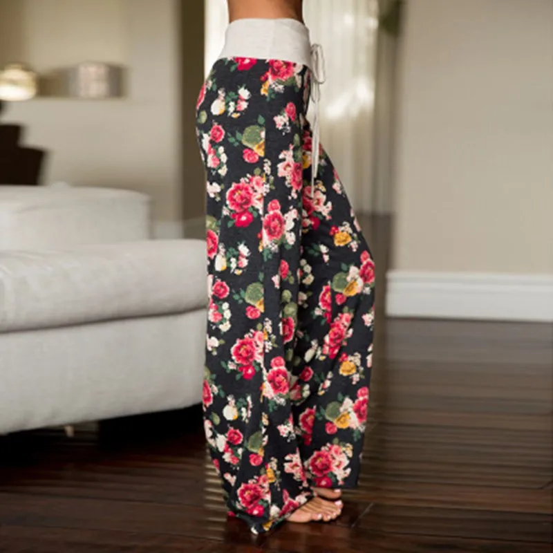 Long Pants Style 12 Принт для сна, низ для женщин, хлопковые длинные штаны, домашняя пижама, мягкие летние штаны с завязками, большой размер, Сексуальная Повседневная одежда для сна с цветочным принтом - Цвет: Long Pants Style 12