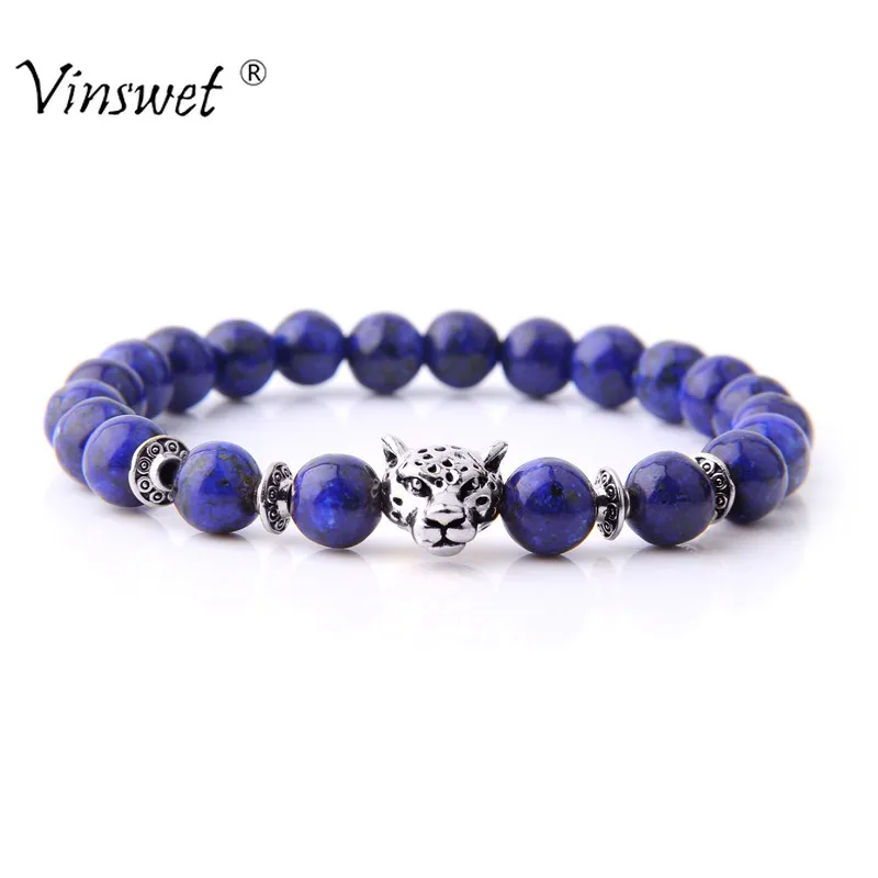 Мужской браслет из бисера Лазурит с головой леопарда Bracalat браслеты натурального
