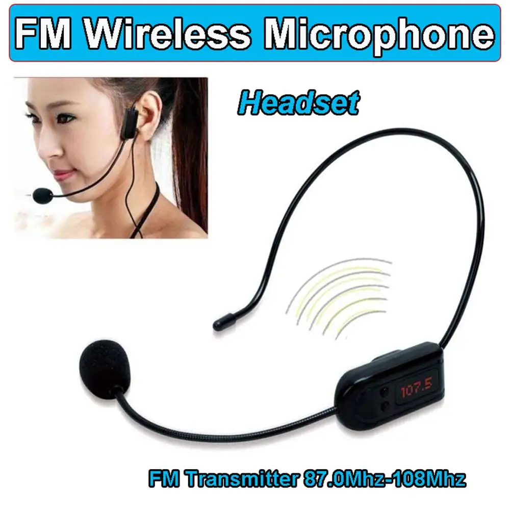 FM Wireless Microphone Headset For Voice Amplifier Megaphone Radio Mic For Loudspeaker For Teaching Tour Guide Meeting Lectures