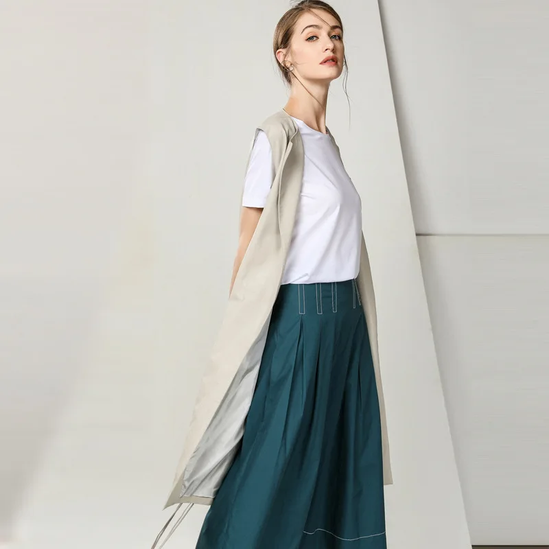 Женский жилет из искусственной кожи с поясом без рукавов длинный женский 2018