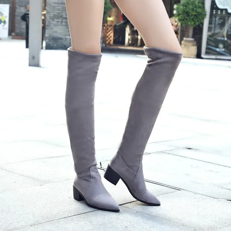 Big Size Elegant pointed high-barreled thick-heeled middle-heeled slim women's boots | Обувь