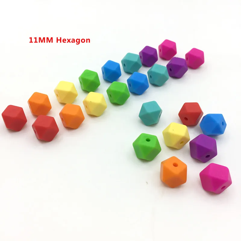 11hexagon rainbow 30 шт Силиконовые 11 мм/13 мм/17 мм шестигранные бусины для прорезывания зубов мини-бусы для ребенка жевательный Прорезыватель для кормления ожерелье ювелирные изделия DIY аксессуары - Цвет: 11hexagon rainbow