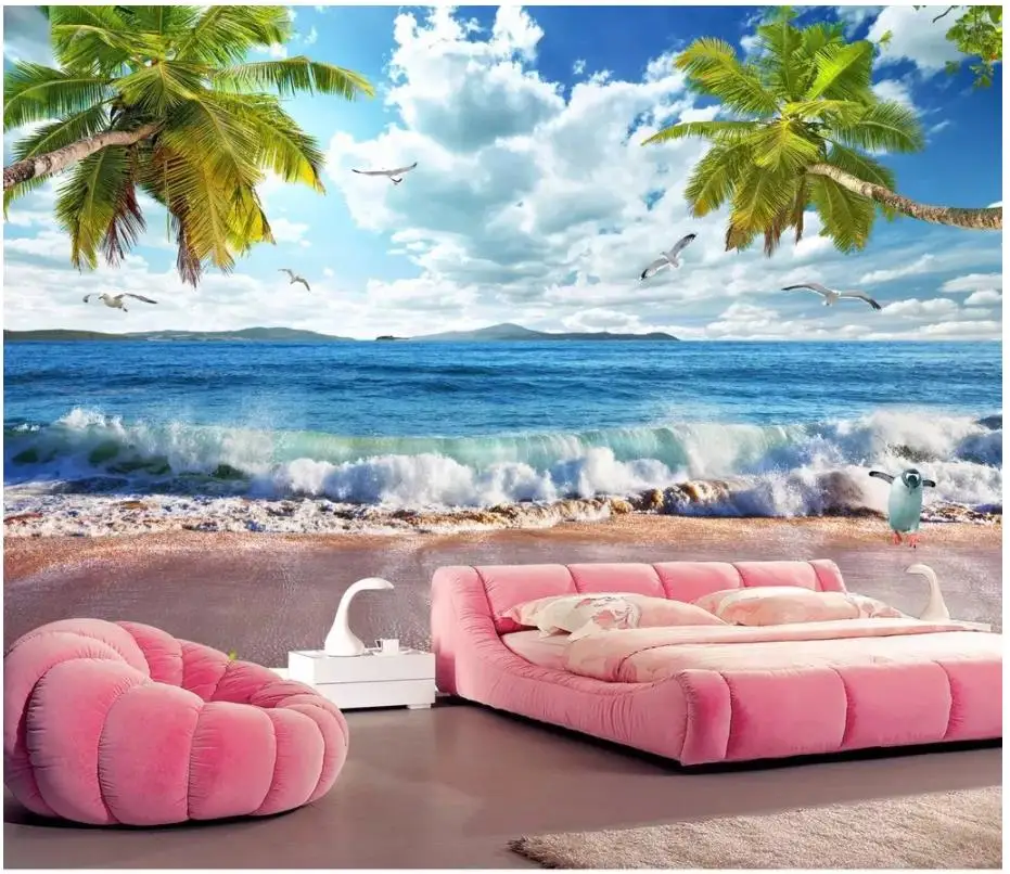 

Custom photo wallpaper 3d wall murals wallpaper Beach surf seaside landscape tree mural tv background wall papers home decor