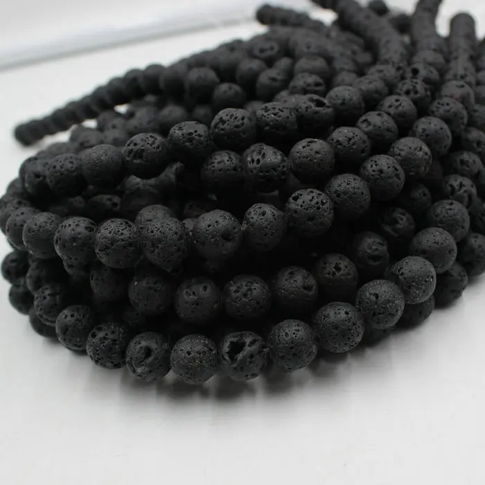 Черные круглые вулканические бусины для ожерелья сережек браслетов ювелирных