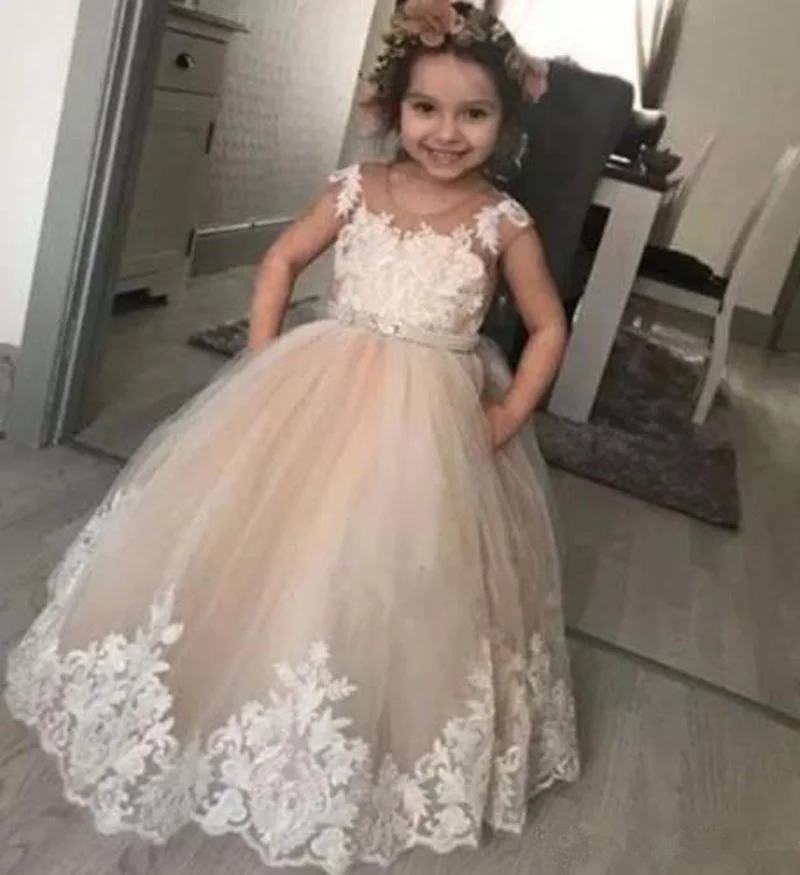 Детские платья для девочек с цветочным рисунком цвета шампанского кружевные