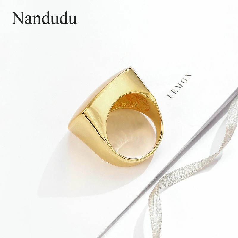 Nandudu Punk Style Copper Brushed Brass Rings Fashion Jewelry Square Shape Yellow& White Gold Color Men Women Unisex Ring Gift