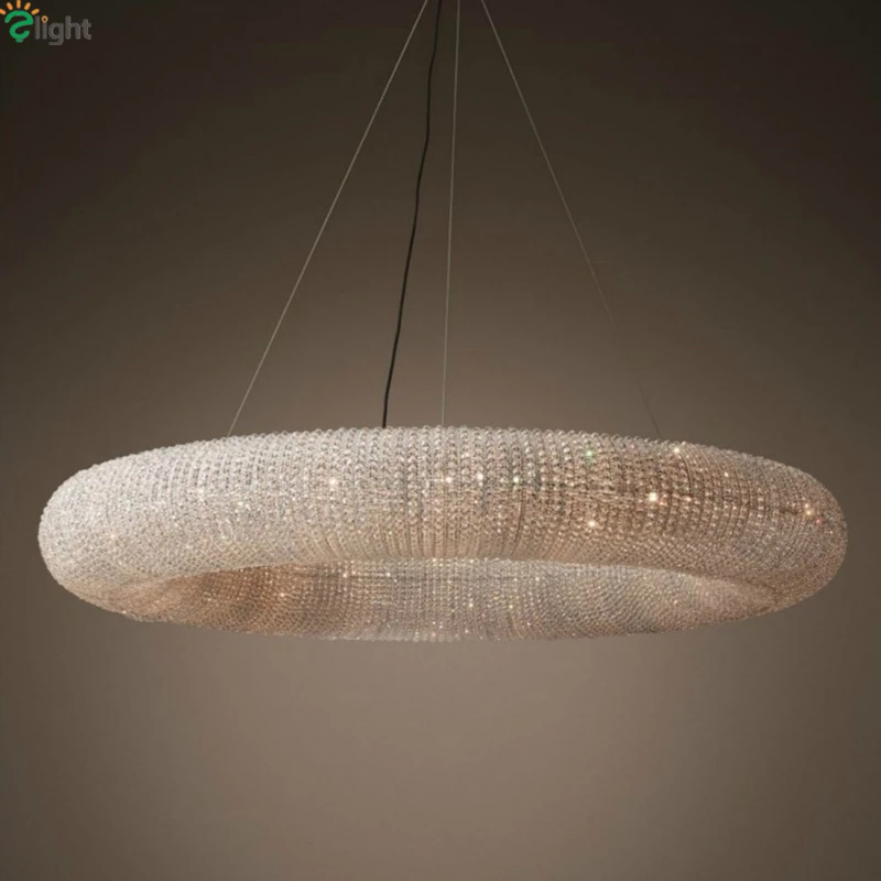 Американский RH Crystal Lustre De Cristal светодиодный круглый подвесной светильник K9 кристалл Лофт Ресторан минимализм шнур подвесной светильник
