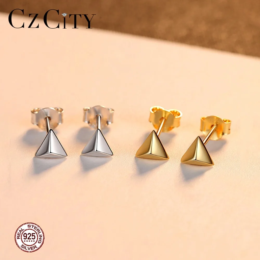 CZCITY 925 серебро маленькая Твердая Сумка-треугольники серьги-гвоздики для женщин