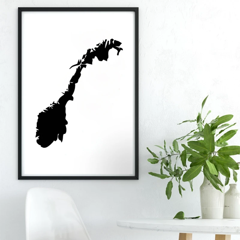 Черно-белая карта страны плакаты принты Исландии Дании Норвегии Швеции