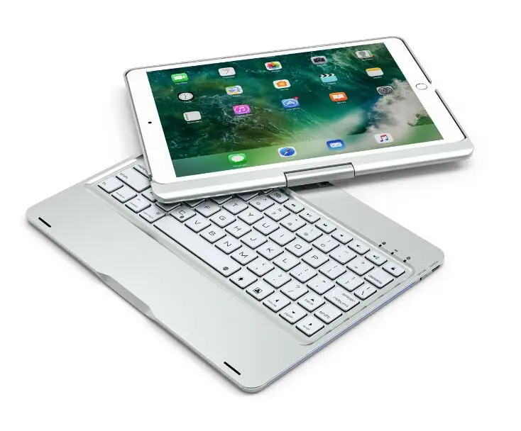 360 градусов вращения беспроводной Bluetooth клавиатура чехол для iPad Pro 10,5 дюймов с красочной светодиодный подсветкой - Цвет: Silver