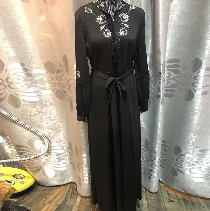 Black dress Рамадан ислам ic одежда abaya Femme Дубай Ислам Мусульманское Платье ХИДЖАБ КАФТАН Катара ОАЭ Оман Tesettur Elbise турецкие платья - Цвет: Black dress