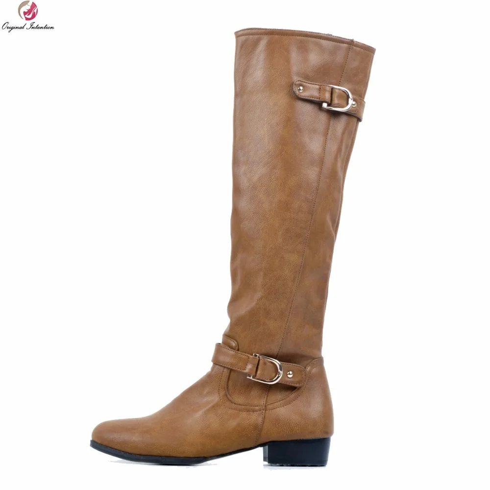 Женские сапоги до колена с круглым носком на квадратном каблуке размеры 4 15|shoes