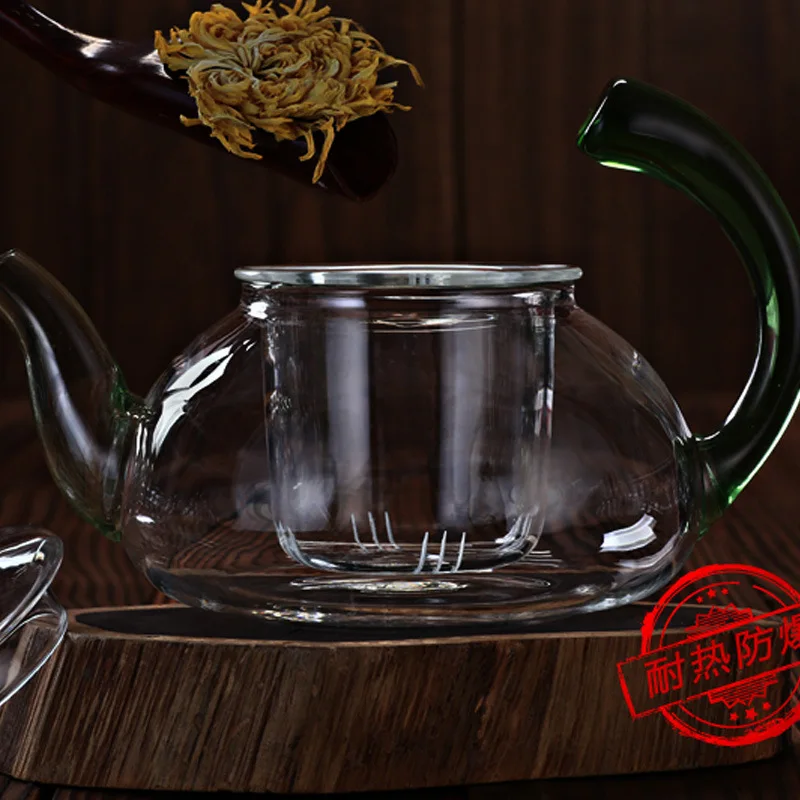 Толстый термостойкий стеклянный цветочный чайник с цветным фильтром Alice pot