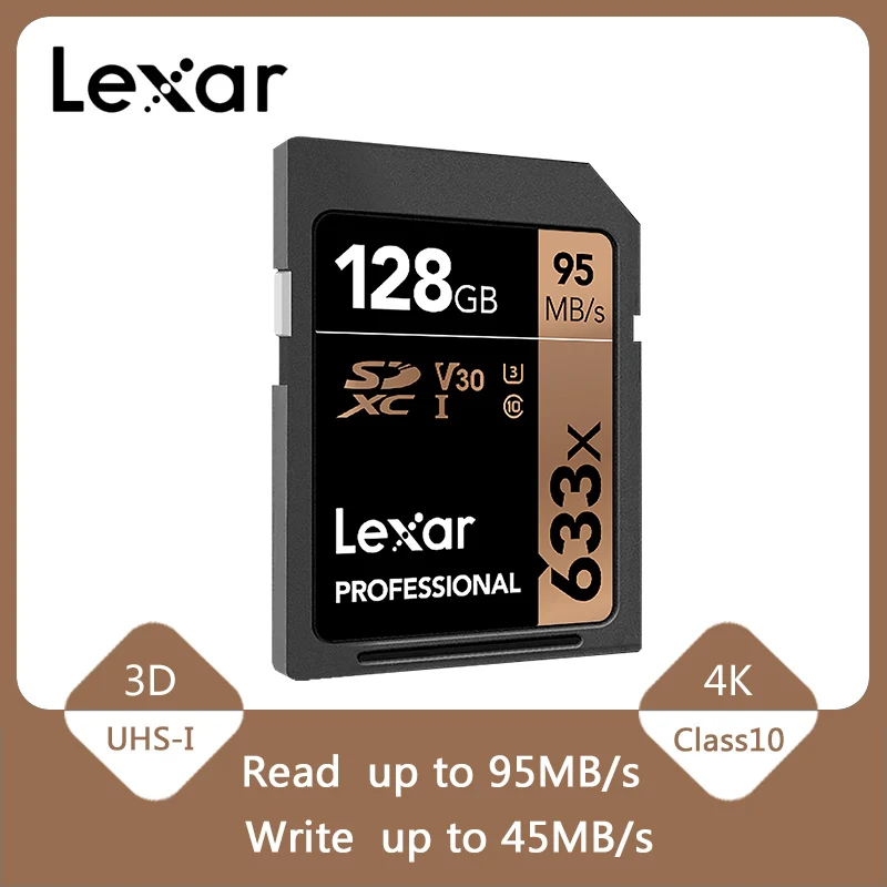 Lexar 32 Гб оперативной памяти, 16 Гб встроенной памяти, 64 ГБ, класс 10 SD карта SDHC/SDXC карты памяти SD карты 128 ГБ 256 95 МБ/с. для цифровых однообъективных зеркальных камер и hd-камерой - Емкость: 128GB