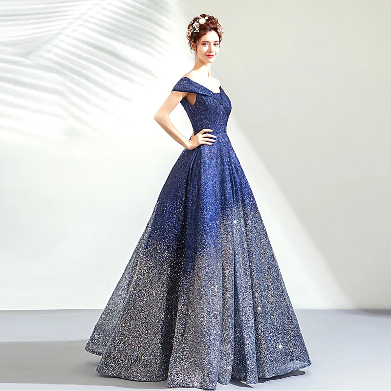 SOCCI Robe De Soiree новое роскошное блестящее вечернее платье для банкета невесты синего