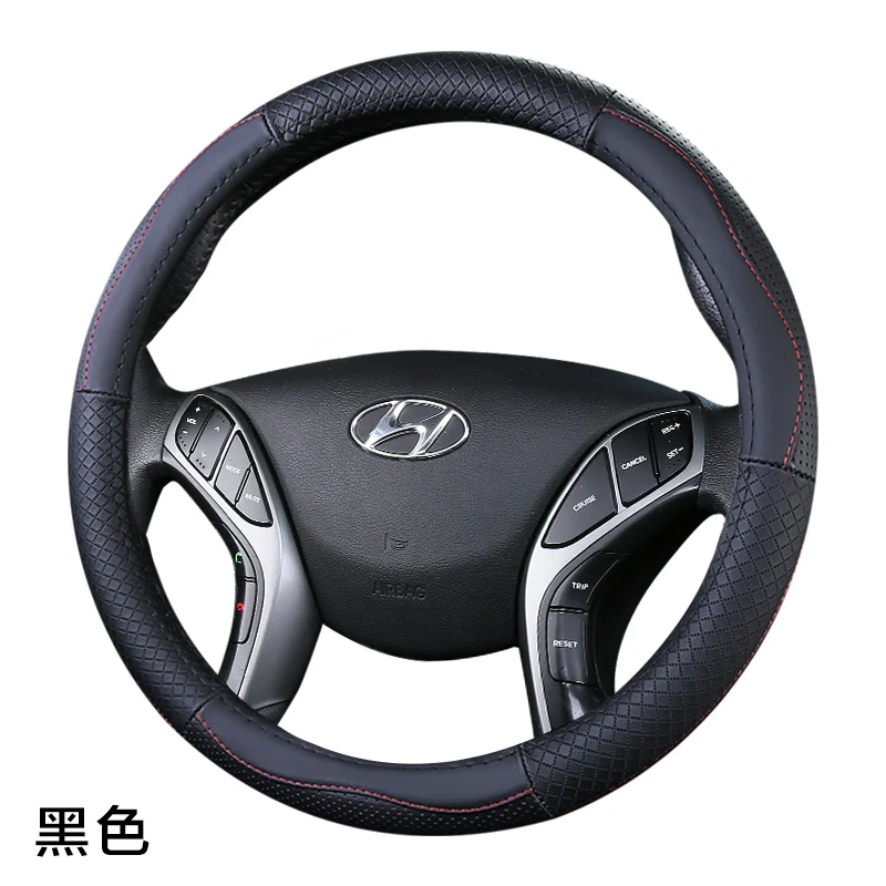 black Верхний слой кожаный руль чехлы для hyundai Grand I10 I20 I30 GT I40 Ix20 Ioniq велостер Xcent H-1 Starex Genesis Coupe - Название цвета: black