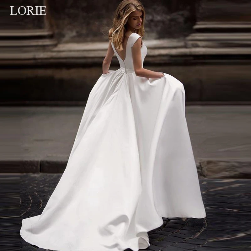 

LORIE fashion brand wedding dresses 2019 Stain bridal gowns vestido de noiva simple Sexy open back sleeveless wedding dresses