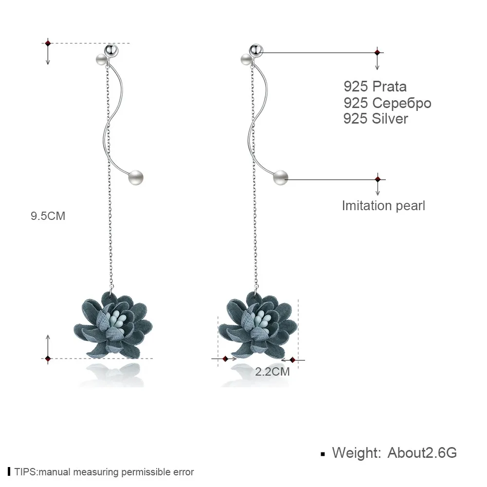 925 Sterling Silver Pink/Gray Flower Pendant Dangle Drop Earrings Women Sweet Fashion Jewelry Gifts Boucles D'oreilles | Украшения и