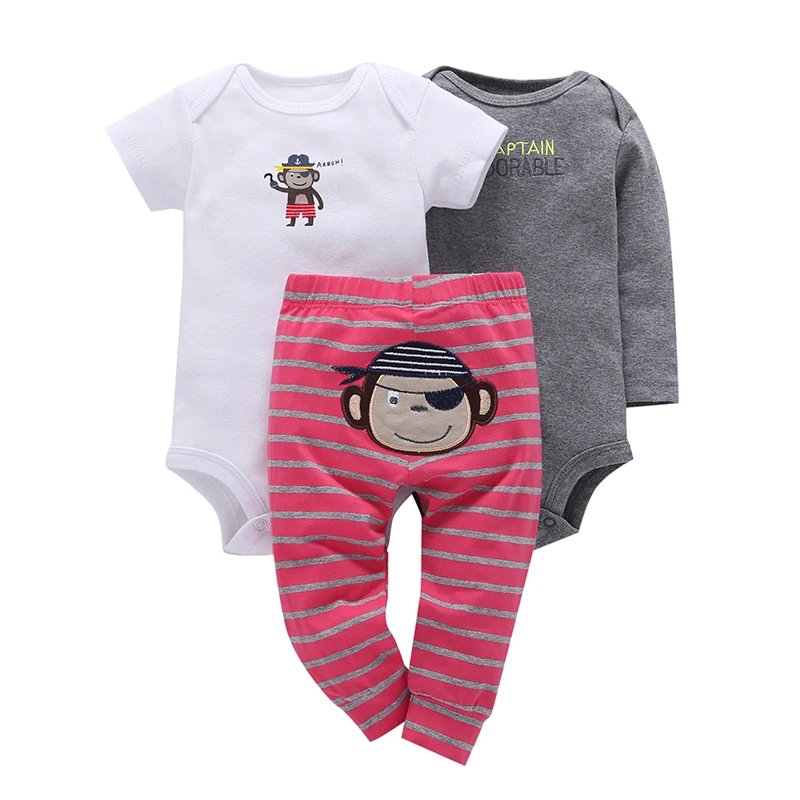 summer baby boy clothes set newborn girl outfit infant clothing stripe romper+pants costume cartoon dog animal print suit cotton | Детская