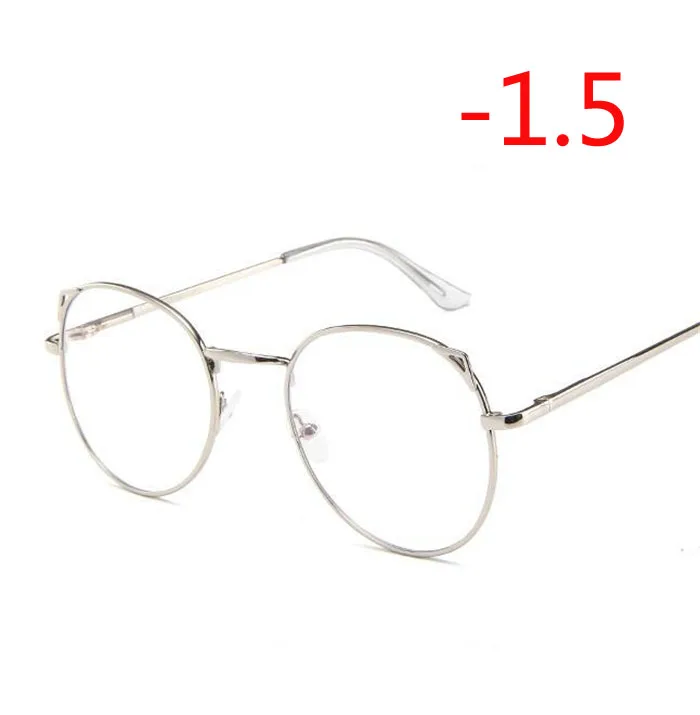 Myopia 150 Для женщин в ретро-стиле с украшением в виде кошачьих ушек готовой близорукость очки металлический каркас овальной формы с короткими зрения глаз-1,0-1,5-2,0-2,5-3,0-3,5-4,0 - Цвет оправы: Myopia 150