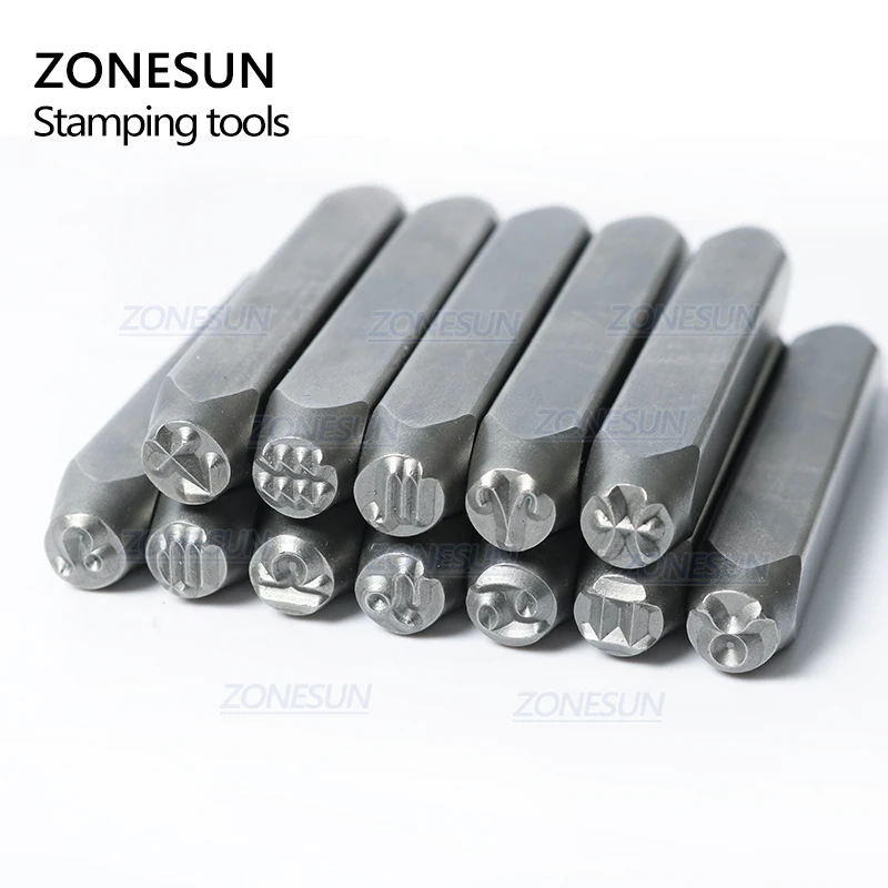 ZONESUN знак зодиака 12 шт. ювелирные изделия металлические штампы символов кожаный перфоратор инструменты для стемпинга стальной металлический инструмент для браслета ожерелье