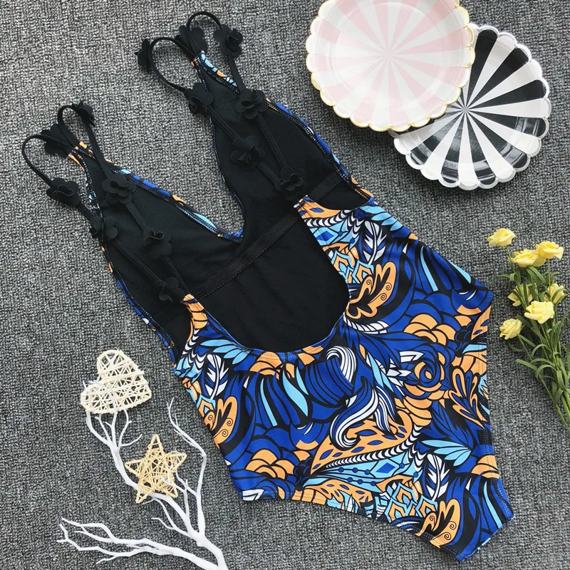 Midou сексуальный женский цельный купальник 3D Цветочный ремень открытая спина боди