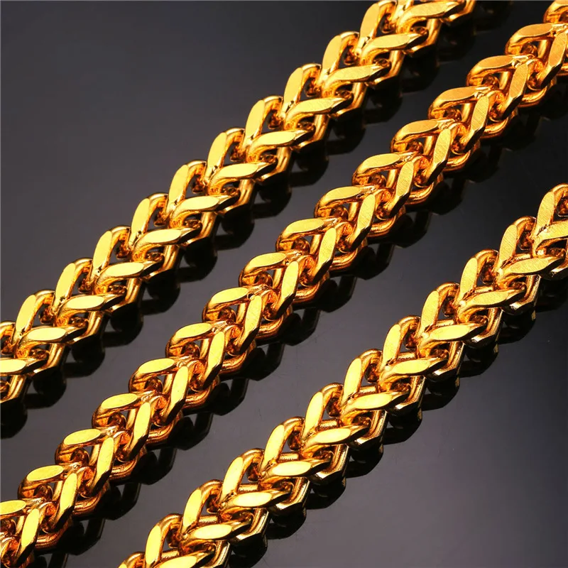 

Kpop 55CM 6MM Thick Cuban Chain For Men Necklace With yellow Gold/Black Color Punk For Men Chain Stainless Steel Necklaces N231