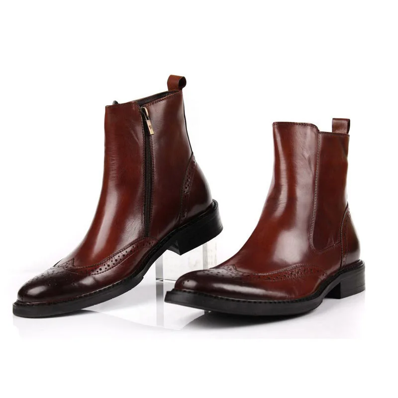 Мужские Винтажные ботинки из натуральной кожи с перфорацией в стиле панк|footwear